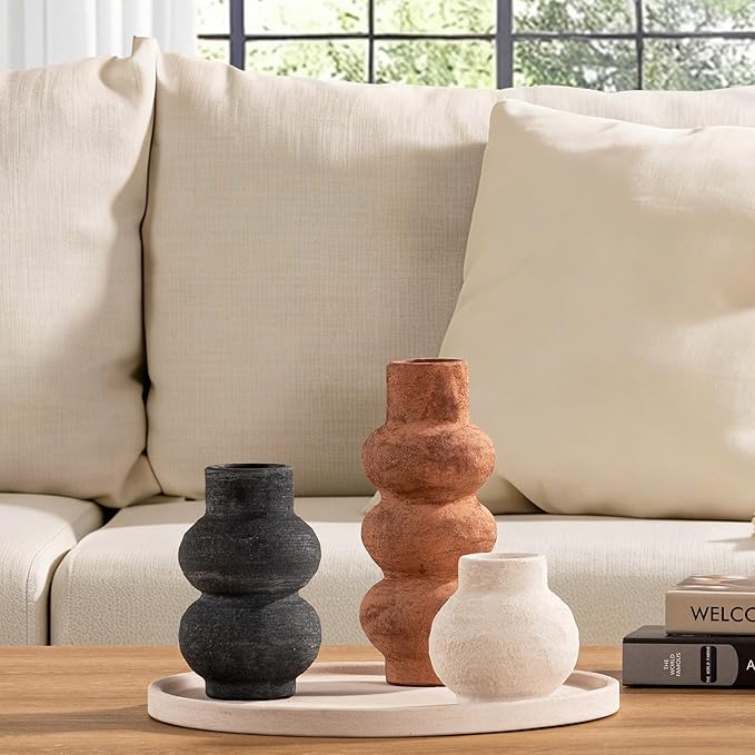 Ceramic Vase Home Table Decor - Flower Vase Set of 3 Living Room Kitchen Decorations Farmhouse Modern Rustic Vases Decorative Centerpiece for Shelf Bedroom Office Bathroom Dining Coffee Desk - Image 4