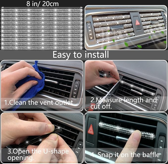 NBTEPEM 27 PCs Bling Car Accessories Set for Women, Steering Wheel Covers Universal Fit 15 Inch, Bling License Plate Frame, Bling Phone Holder, Bling Car Coasters (Silver Diamond) - Image 6