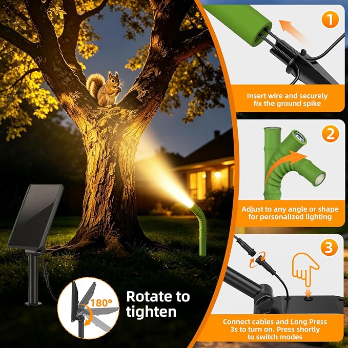 Solar Garden Lights, Solar Pathway Lights Outdoor 4 Pack, 3500K Warm LED Solar Lights Outdoor Waterproof with Split Design Flexible Bend Bamboo Stakes for Yard Lawn Patio Decor Outside - Image 3