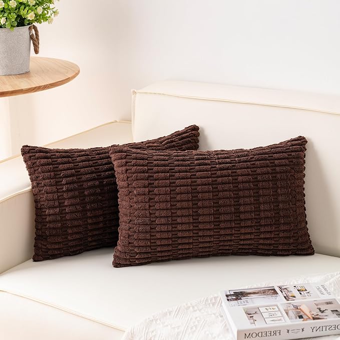 Aegero Pack of 2 Corduroy Decorative Throw Pillow Covers 12x24 Inch Soft Striped Pillow Covers Modern Farmhouse Home Decor for Sofa Living Room Couch Bed（Dark Brown） by Unknown