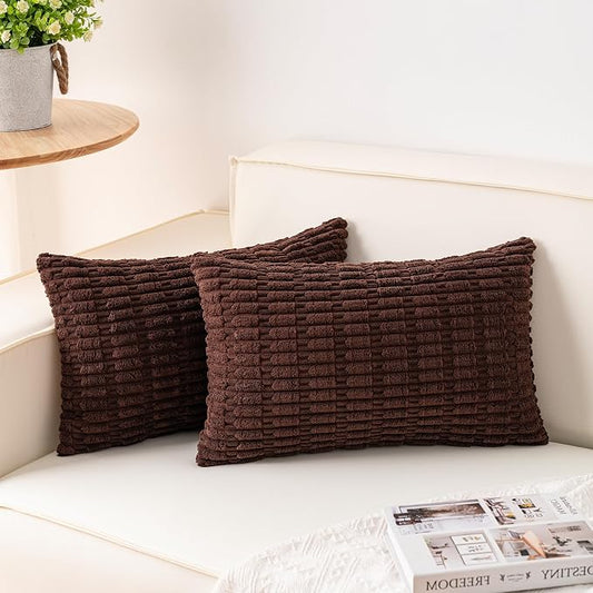 Aegero Pack of 2 Corduroy Decorative Throw Pillow Covers 12x24 Inch Soft Striped Pillow Covers Modern Farmhouse Home Decor for Sofa Living Room Couch Bed（Dark Brown） by Unknown