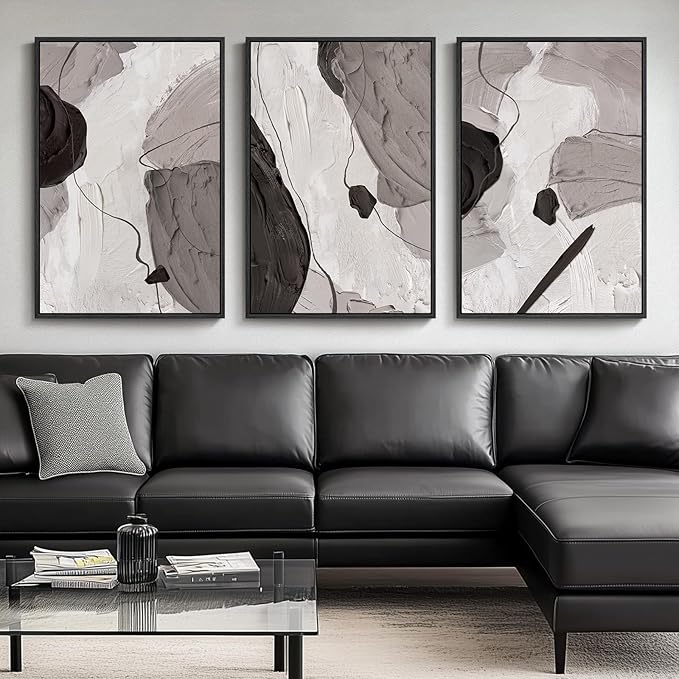 Large Framed Black and White Grey Abstract Wall Art for Living Room, 3 Piece Modern Canvas Prints Paintings Artwork for Walls, Minimalist Abstract Pictures for Hallway, Office Wall Decor 24x36 Inch by Cuspin