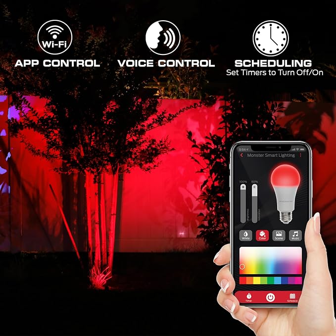 Monster Smart Outdoor RGB+IC+WW Spotlights 2 Pack, Dimmable LEDs, Sound Reactive, IP44 Water & Weather Resistant, Compatible with Alexa, Siri, Google Home, Monster App, Razer Chroma, Voice Controlled - Image 2