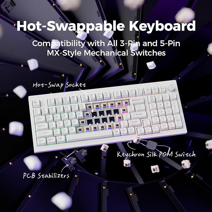 Keychron V5 Ultra 96% Wireless Mechanical Keyboard with 8000Hz Polling Rate & NKRO, Hot-Swappable RGB, Brown Switches, 97 Keys, 2.4GHz/Bluetooth/Wired, OSA PBT Keycaps, for Mac/Win/Linux - White - Image 4
