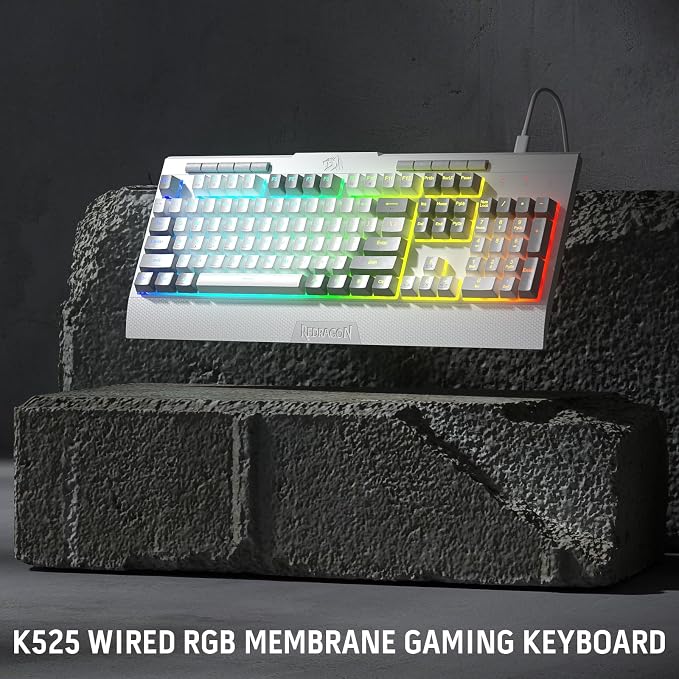 Redragon K525 RGB Backlit 104 Keys Wired Membrane Gaming Keyboard w/ 5 Multimedia Keys & 4 Extra On-Board Macro Keys, Dedicated Media Control, Ergonomic Wrist Rest, Linear Mechanical-Feel Switch - Image 9