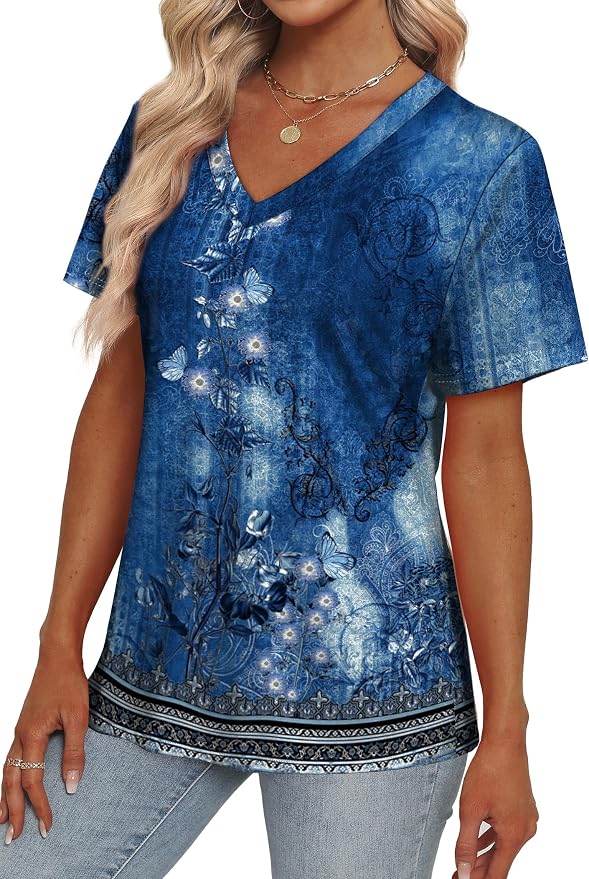 Alaroo Womens Summer Tops 2026 V Neck Short Sleeve Shirts Trendy Dressy Casual Vacation Outfits Printed - Image 3