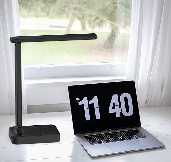 Drevet LED Desk Lamp for College Dorm Room, Desk Light with 1 USB Charging Port 2 AC Power Outlet, 3 Lighting Modes, 3 Level Brightness Touch Lamp, Eye-Caring Home Office Foldable Table Lamp - Image 7