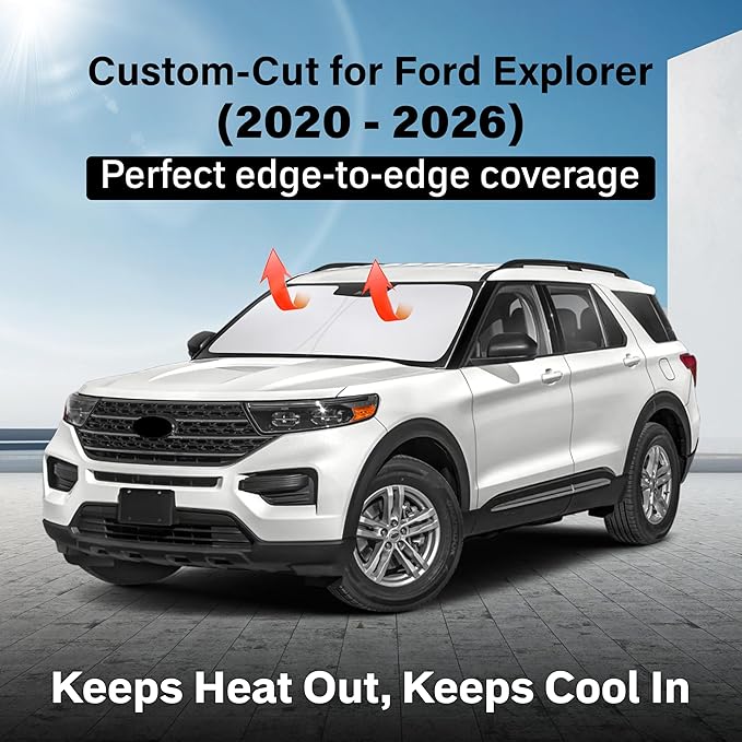 EcoNour Windshield Sunshade Compatible for Ford Explorer 2020-2024 2025 2026, Sun Visor for Front Windshield & Window Sun Shade Cover, UV Heat Blocker & Protector, Car Accessories - Image 2