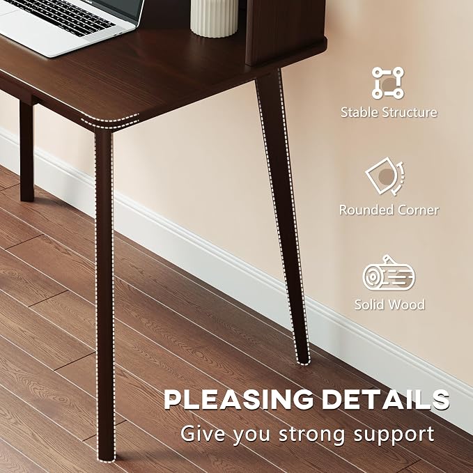 IOTXY Small Writing Desk with Hutch - 31.5" Work Computer Study Table | Black Walnut, Storage Drawer, Space-saving for Home and Office, with Bookshelves - Image 5