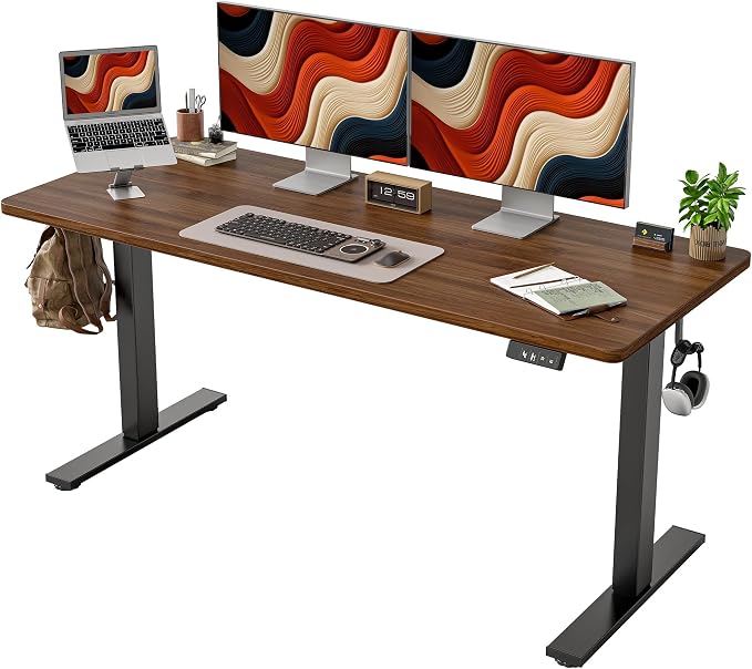 TIQLAB Electric Standing Desk, Adjustable Height Stand up Desk, 63 * 24 Inches Sit Stand Home Office Table with Splice Board, Black Walnut by TIQLAB