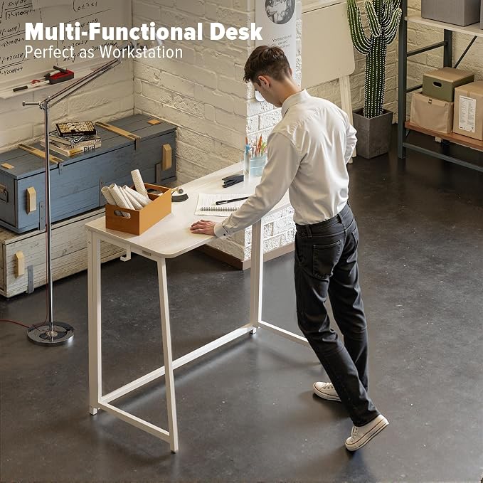 WOHOMO Folding Desk, 39.4" Foldable Computer Table for Small Spaces, White | Easy Assembly and Fold, Sturdy Home office desks for Study Bedroom Dorm Space Saving Writing Work Apartment - Image 6