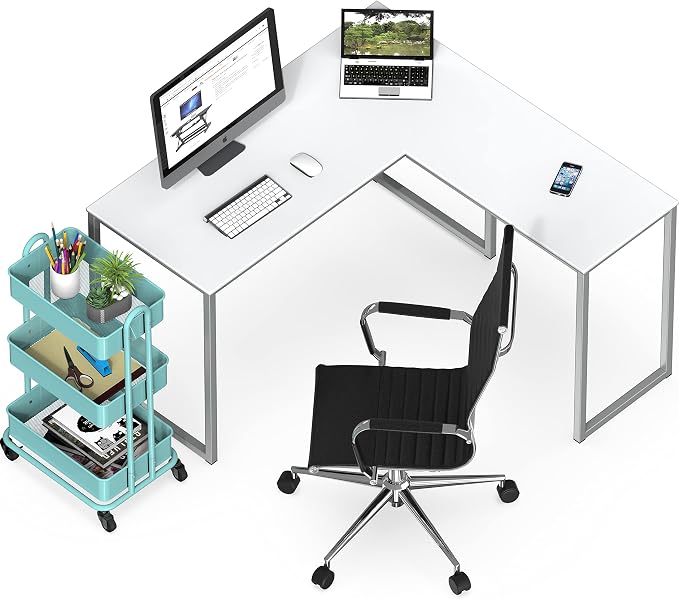 SHW Mission 48 x 48 L-Shape Home Office Computer Desk, White | Reversible Desktop Design - Image 7