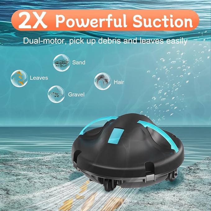 (2026 New) Pool Vacuum for Above Ground Pool, Cordless Robotic Pool Cleaner with Dual Motors Strong Suction, 130-Min Runtime, Auto-Parking, Pool Vacuum Robot for Inground Flat Pools Up to 1100 Sq.Ft - Image 3
