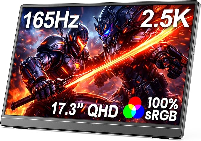 MNN 17.3" QHD 165Hz USB-C HDMI Gaming Monitor | 17.3" QHD 165Hz IPS 100% sRGB, USB-C/HDMI, kickstand, slim metal, travel gaming for PC/Phone/PS5/Xbox. by MNN