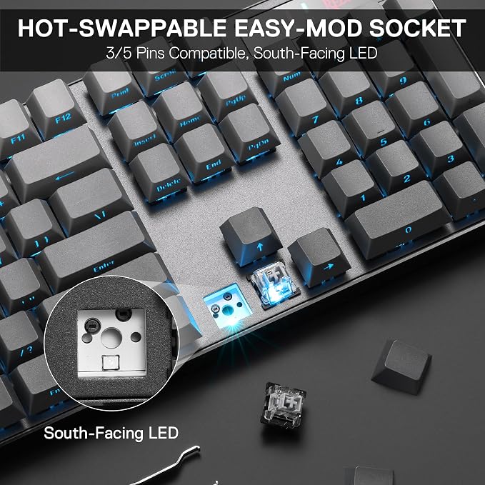 Redragon K556 PRO Wireless RGB Gaming Keyboard, Aluminum Board, PBT Keycaps | 0 Delay Tri-Mode BT/2.4GHz/USB-C for More Devices, Rock-Solid Stability, AM-PM Using Durability, Pro Software, Gradient Color - Image 7
