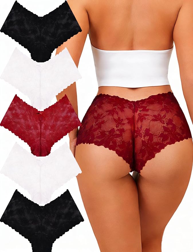Take Talk Sexy Lace Underwear Panties Lingerie Gift for Women Wife 5 Pack Soft Cheeky Boy shorts Plus Size Underwear Women by TakeTalk