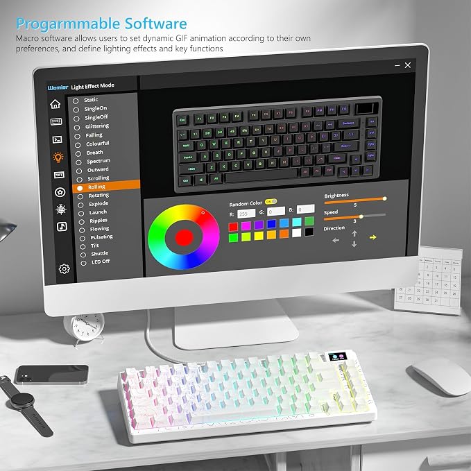 Womier SK80 75% Percent Keyboard Gaming with Color Multimedia Display | Mechanical Keyboard Topographic, Hot Swappable Gasket Mount RGB Creamy Key board Pre-lubed POM Switch for Mac/Win,White - Image 4