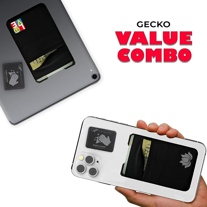 Gecko Travel Tech Double Pocket - Adhesive Card Holder - Cell Phone Pouch - Stick on Spandex Pocket - Carry Credit Cards and Cash (2 PACK - ENLIGHTENED - COMBO) - Image 2
