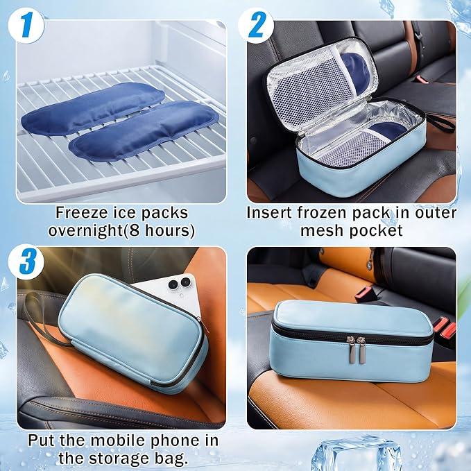 Phone Cooler Bag for Beach, Portable Phone Cooling Pouch with 2 Reusable Ice Packs, Keeps Cool in Extreme Heat for Car Pool Hiking, Extends Battery Life, Fits All Smartphones(Blue,PU) - Image 4