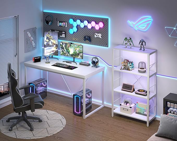 EXCEFUR White Computer Desk, Modern Home Office Desk, Small Wood Study Writing Table Workstation for Bedroom Living Room, 47 inch - Image 3