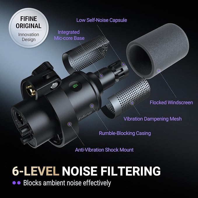 FIFINE AmpliTank K688T Dynamic Microphone Set, Podcast XLR/USB Mic | Studio Streaming Mic with Heavy Duty Boom Arm, Mute Tap, Headphone Jack, for Vocal Content Creation Recording, Metal Built - Image 8