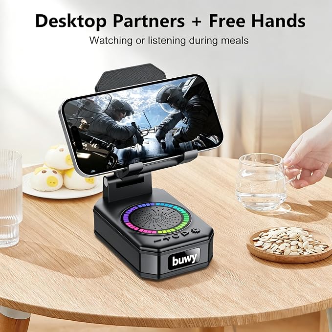 Birthday Gifts for Men Women Teens, Wireless Charger Phone Stand with Bluetooth Speaker, Phone Charger Stand with LED Lights, Anti-Slip Base Adjustable for iOS Android Father's Day Best Gifts - Image 3