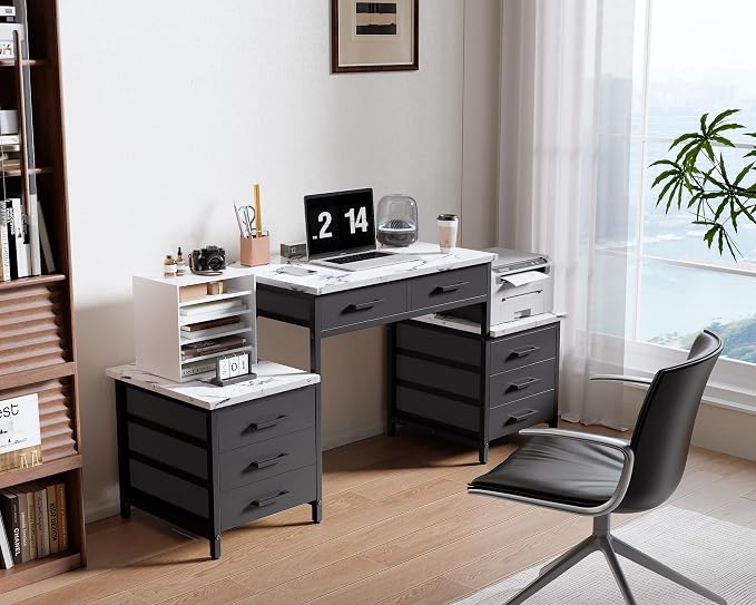Pamray 63 Inch Office Desk with 8 Drawers and Printer Shelves for Computer | Space-saving, Ample Storage, Large Workspace, Easy Assembly, Sturdy, Suitable for Home Office Study Gaming, Bedroom and Dorms - Image 2