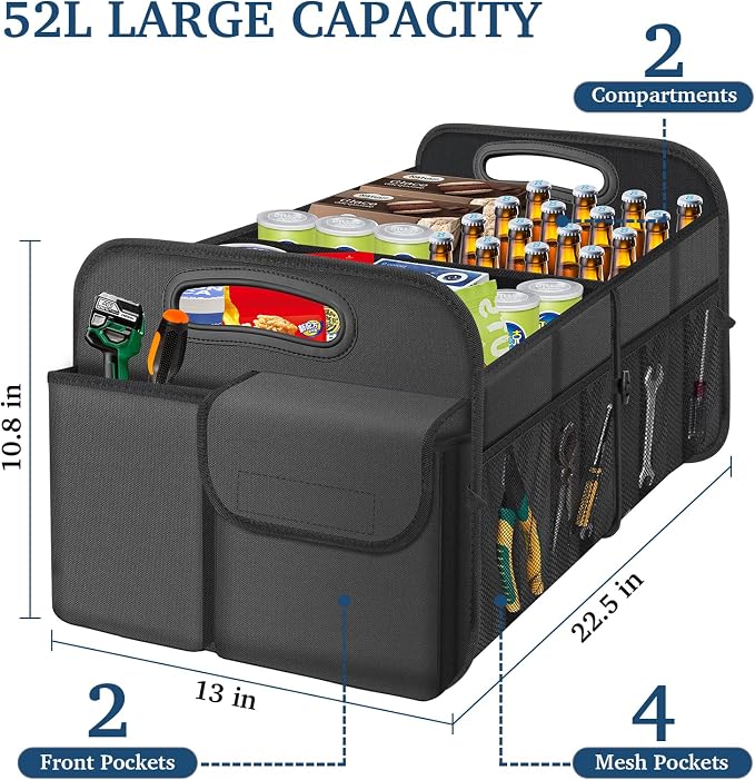 Femuar Car Trunk Organizer, Car Storage Organizer with Large Capacity Waterproof Collapsible Trunk Organizer for Car Suv/Jeep/Sedan (Grey, Standard) - Image 2