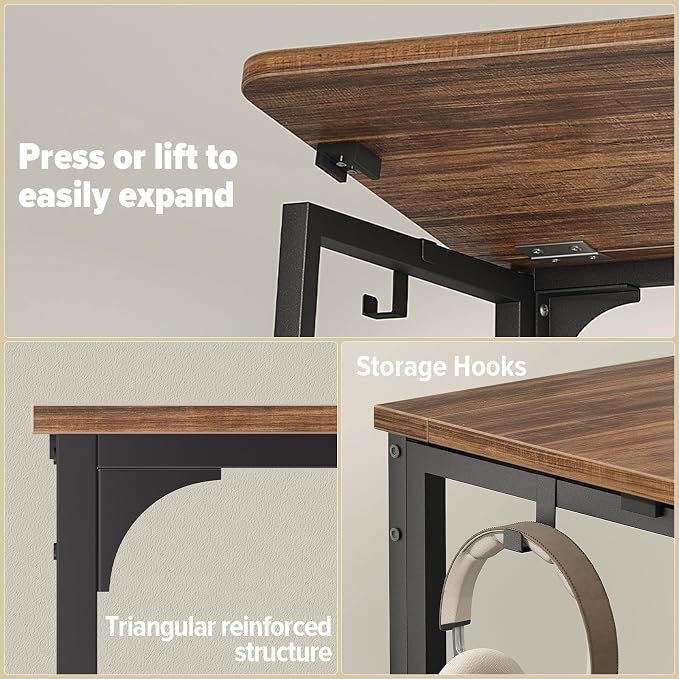 WOHOMO Folding Desk, 39.4" Foldable Computer Table for Small Spaces, Walnut | Easy Assembly and Fold, Sturdy Home office desks for Study Bedroom Dorm Space Saving Writing Work Apartment - Image 6