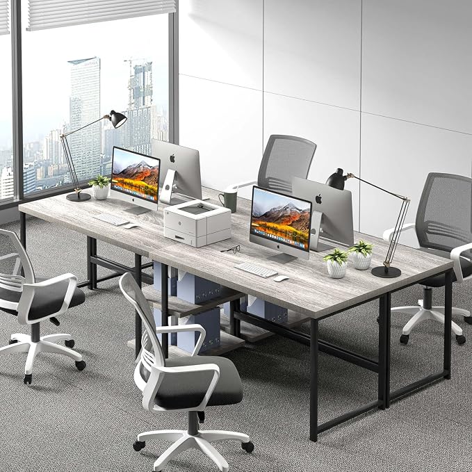 FOLUBAN Computer Desk, Modern Home Office Desk with Shelves, Wood Writing Study Gaming Table for Living Room Bedroom, Light Grey, 53 inch - Image 7