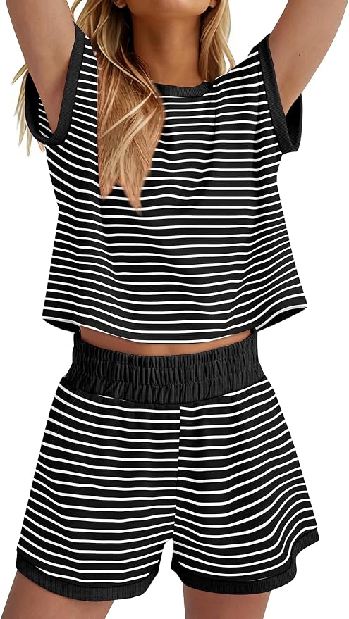 WIHOLL Two Piece Sets for Women Summer Lounge Short Sets Cap Sleeve Crew Neck Sweatsuit with Pocket XS-2XL - Image 4