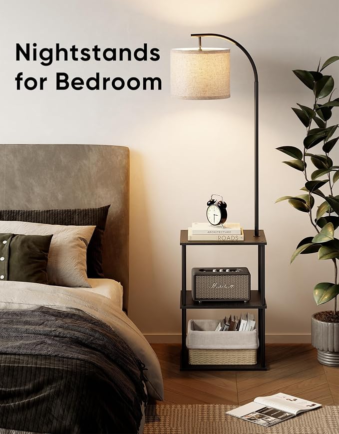 PARTPHONER Floor Lamp with Table, Night Stand with Lamp, Narrow Side Table with 3CCT LED Bulb, Small Coffee Table, Modern End Table with Storage Shelves for Living Room Bedroom Home Décor, Black - Image 8