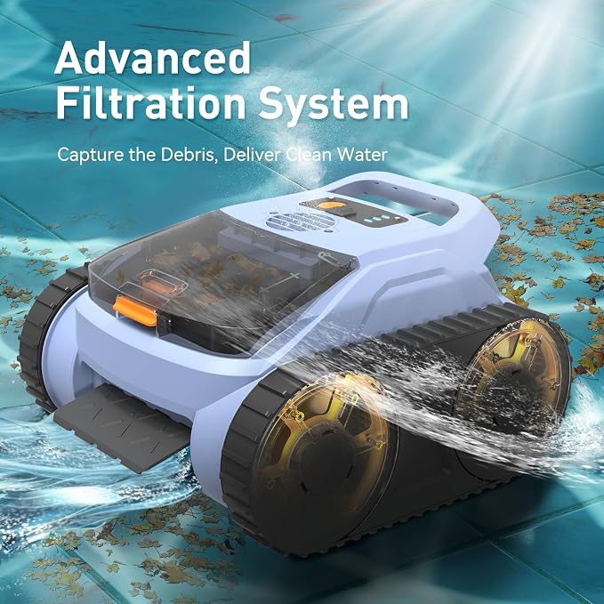 Cordless Pool Cleaner Robot, Pool Vacuum for Inground Pool & Above Ground Pool, Smart Navigation Self-Parking, LED Indicator, Wall&Waterline Cleaning Pool Robot up to 2150 Sq.ft - Image 4