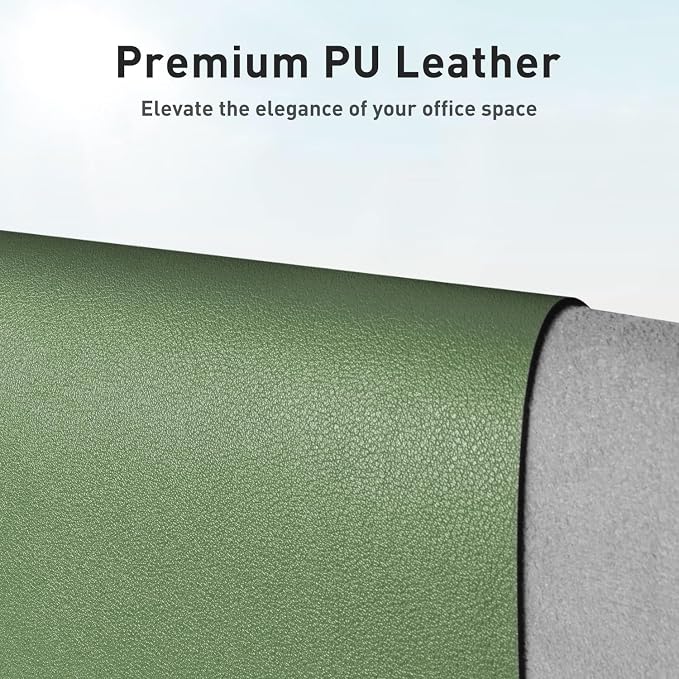 Aothia Faux Leather Desk Mat - Non-Slip PU Leather Desk Blotter, Waterproof Writing Surface, Large Desk Pad for Office & Home (Olive Green, 55" x 24") - Image 3