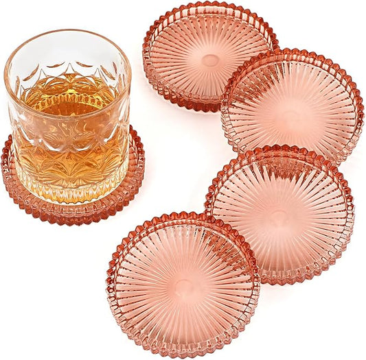 Modern Clear Coaster Set of 5- Glass Coasters for Drinks Crystal Coaster Round Cup Coasters Coffee Table Decor for Office, Kitchen, Bar, Dining Room, Living Room, Patio(Clear Red) by Unknown