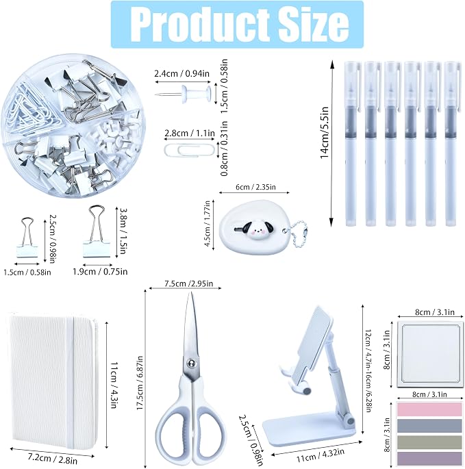 White Desk Accessories, 25Pcs White Office Supplies and Desk Organizers, with Tape Dispenser, Stapler, Staple Remover, Ect, Gift Box Packaging - Image 6