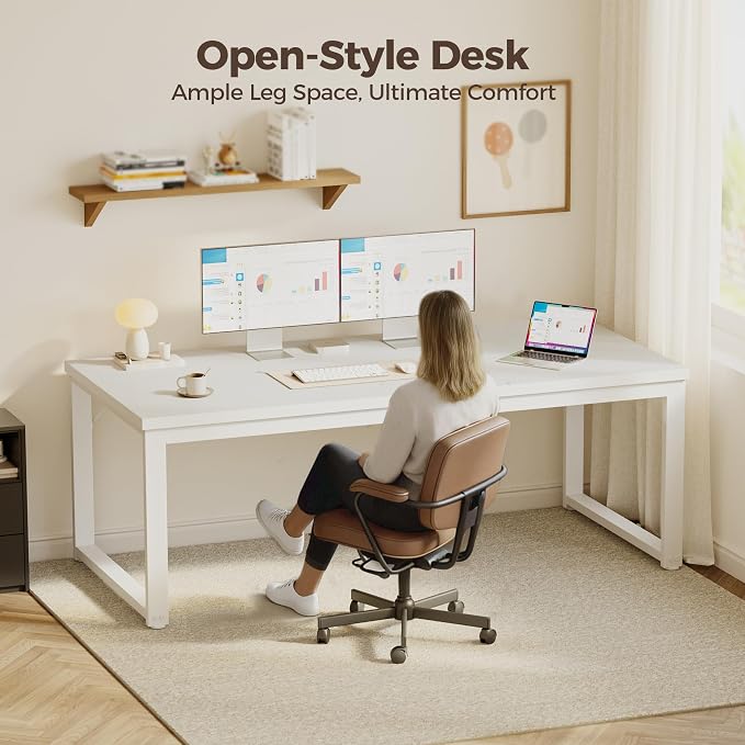 Mericonia 40 Inch Computer Desk, 1.2" Thick Small Office Table, White | Modern Simple Style, Heavy Duty Industrial Frame, Small Study & Writing Table for Home Bedroom Work - Image 7