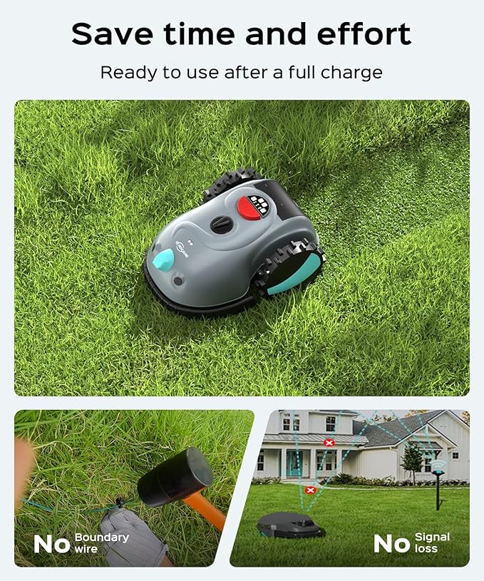 YARDCARE V100 Robot Lawn Mower with HD Vision Navigation, Smart Obstacle Detection, Collision Sensors, Adjustable Cutting Height, Low-Noise Operation—Perfect for Small Lawns up to 1,600 sq ft. - Image 4