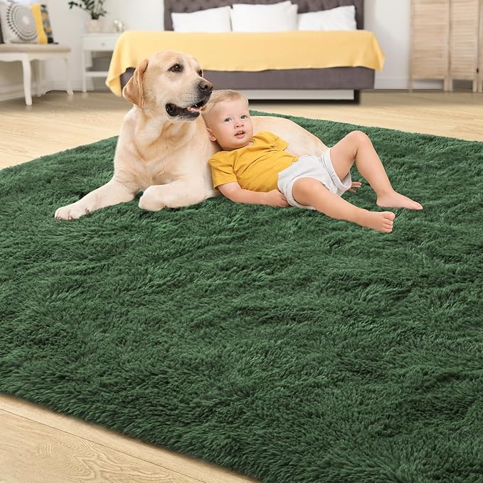 Tepook Fluffy Dark Green Rugs for Living Room Bedroom, 6x9 Soft Area Rug Forest Hunter Green Kids Girls Boys Rug, Indoor Plush Shaggy Non-Slip Carpet for Nursery Classroom Dorm Home Decor - Image 4