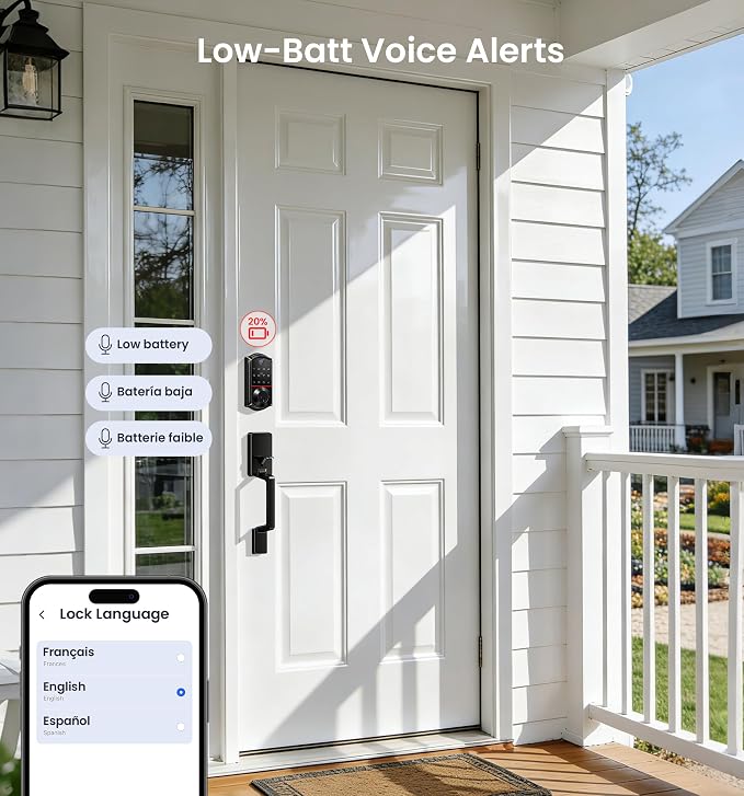 Veise VE017 Fingerprint Smart Door Lock, App Control, 8-in-1 Keyless Entry, Auto Lock, Emergency Power Port, Electronic Touchscreen Keypad, Biometric Smart Locks for Front Door, Matte Black - Image 14