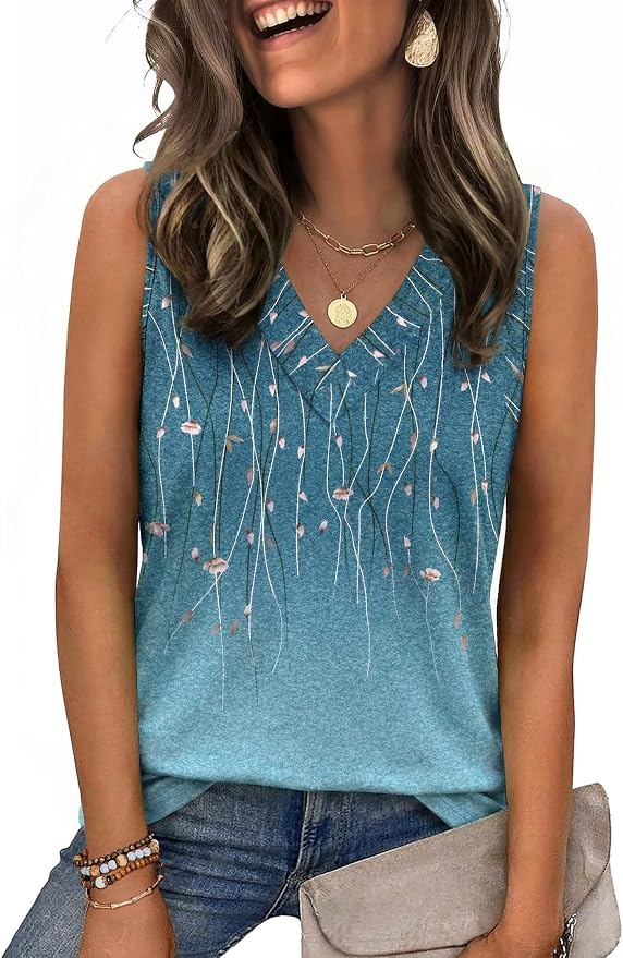 Zeagoo Tank Top for Women V Neck Loose Fit Sleeveless Summer Tops Business Casual Outfits Dressy Blouses Shirts by Zeagoo
