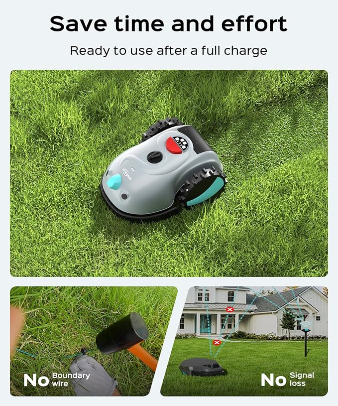 YARDCARE V100 Robot Lawn Mower with HD Vision Navigation, Smart Obstacle Detection, Collision Sensors, Adjustable Cutting Height, Low-Noise Operation—Perfect for Small Lawns up to 1,600 sq ft. - Image 4