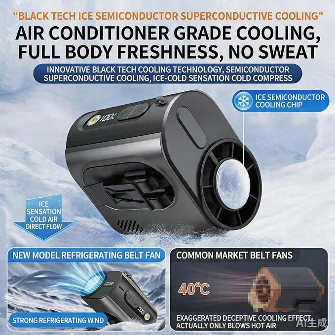 2026 AI Wearable Waist/Neck Hanging Fan,with Ice Cooler & Flashlight,10000mAh Rechargeable Clip On Belt Cooling Fan, 100-Speed 16000RPM Personal Body Fan,25H Work Time for Outdoor, Jobsite,Camping - Image 3
