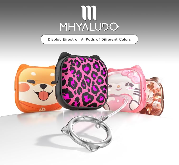 for AirPods 4 Case with Cleaning Kit, Cute Cat Ear Print Design & Cute Buckle, Inverted Phone Holder Design, Top Safe Lock Buckle Design, for Girls AirPods 4 case 2024, Rose Leopard - Image 6