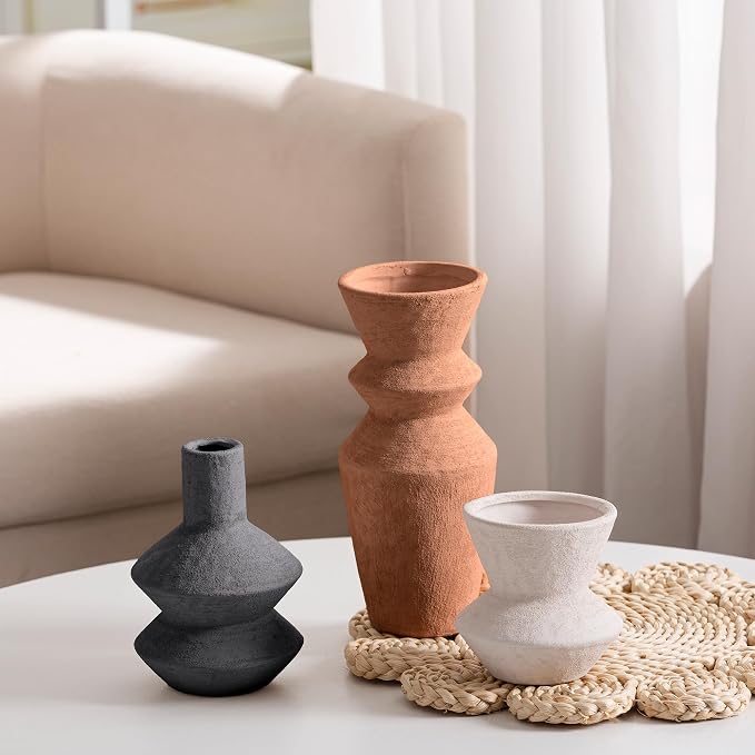 Ceramic Vase Home Table Decor - Flower Vase Set of 3 Living Room Kitchen Decorations Farmhouse Modern Rustic Vases Decorative Centerpiece for Shelf Bedroom Office Bathroom Dining Coffee Desk - Image 7