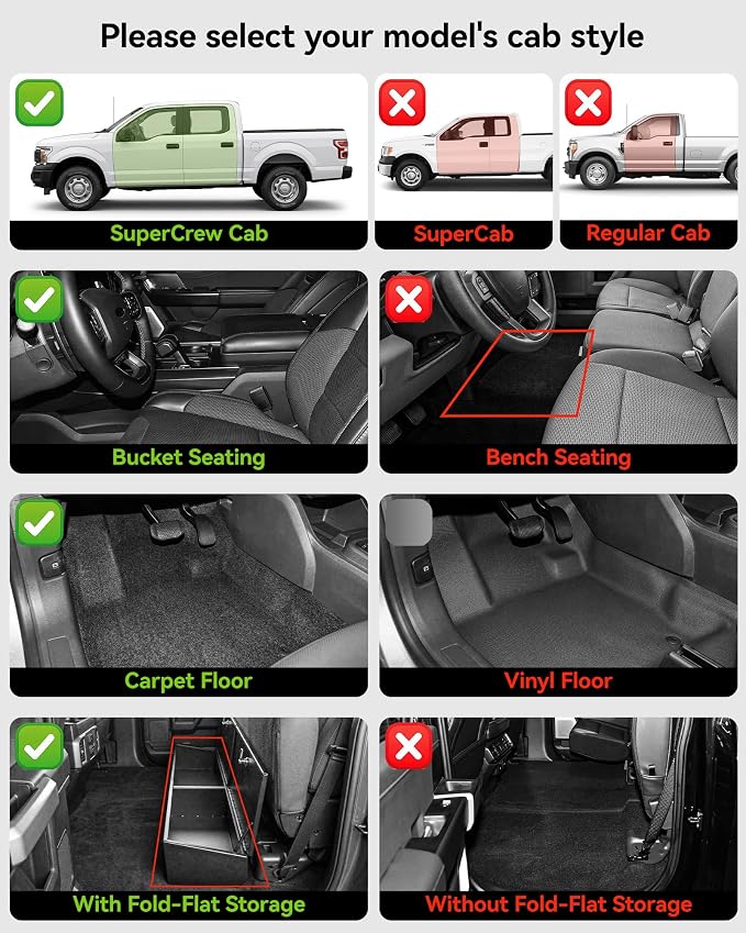 3W Floor Mats (with Metal Pedals)&Carpets Fit for Ford F-150 2015-2026 & F150 Lightning 2022-2025 SuperCrew, TPE All Weather Car Mats Custom Fit Accessories (w/s Original fold Under-Seat Storage Box) - Image 3