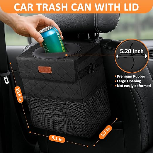 Vankor Car Trash Can for Cute, Bag Bin Hanging Waterproof Automotive Car Garbage Cans Leak Proof Vehicle Trash Can Diamond Pattern-Black - Image 2