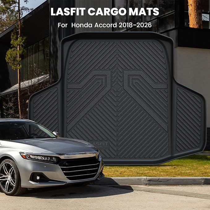 LASFIT Trunk Mat for Honda Accord Seden 2026 2025 2024 2023 2022 2021 2020 2019 2018 (Gasoline & Hybrid), All Weather TPE Custom Fit Accord Trunk Liner Trunk Tray Cargo Liner Accessories, Black - Image 2