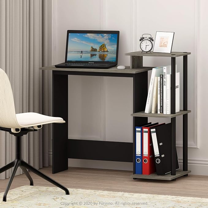 Furinno EFFICIENT Desk, 28.6" Wide Gaming Desk with 3 Open Side Shelves, Laptop Notebook Computer Desk, Office Desk for Home Office, Study Room, Dorm, Bedroom, French Oak - Image 2