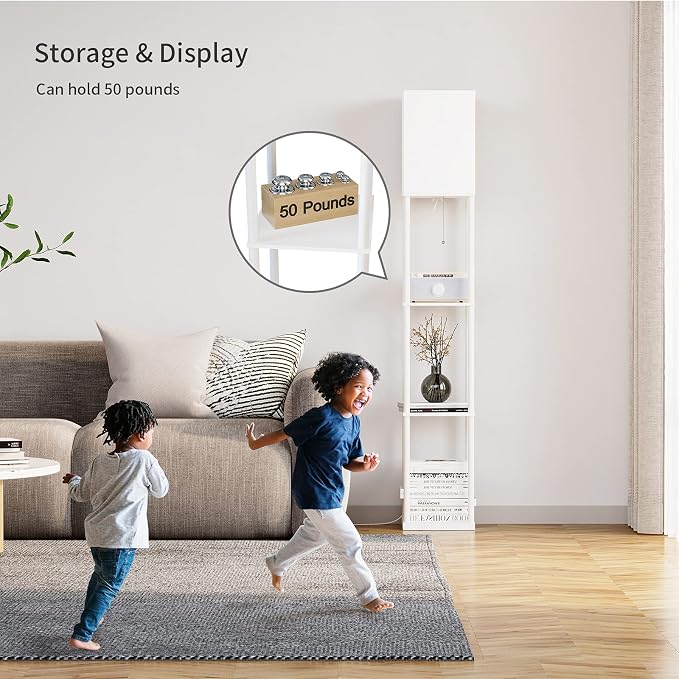 SUNMORY Floor Lamp with Shelves, Modern Square Standing Lamp with 3 Color Temperature Bulb, Corner Display Bookshelf Lamp for Living Room and Bedroom - Image 3